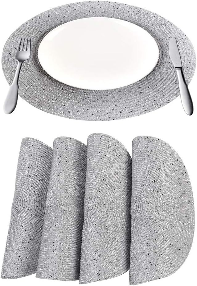 Artilady Placemats Round Dinner Tablemats - Washable Place Mats Dinner Table Mats Cotton Placemats Set of 4 (Gray)