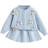 JiAmy Girls Cardigan Skirt Sets Toddler Knit Sweater and Skirt 2 Piece Winter Fall Outfit 1T-8Y