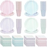 VOSINPADA 160 Pcs Stripe Pastel Party Supplies, Disposable Dinnerware Set, Including 48 Paper Plate 56 Cup 56 Napkin Macaron Dinnerware Set for Birthdays, Baby Shower, Wedding, Festivals