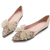 QXCGDYXT Flats Shoes Women Rhinestone Wedding Flats Comfort Pointed Toe Ballet Flat Shoe Low Heel Dress Shoes Sparkly Flats for Women