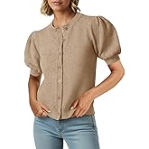 Saodimallsu Womens Puff Short Sleeve Cardigans Casual Summer Button Down Lightweight Knit Crew Neck Sweater Tops