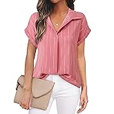 Timeson Women's Short Sleeve Chiffon Blouses for Office Work Business Attire Collared Shirts