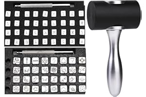 TLKKUE 73PCS Leather Stamping Tools, Leather Craft Stamping Tools Kit with 68PCS Capital Letters Number Pattern Stamps Hammer and Stamp Tools for Leather Belt Bag Wristband DIY Crafting DIY Project