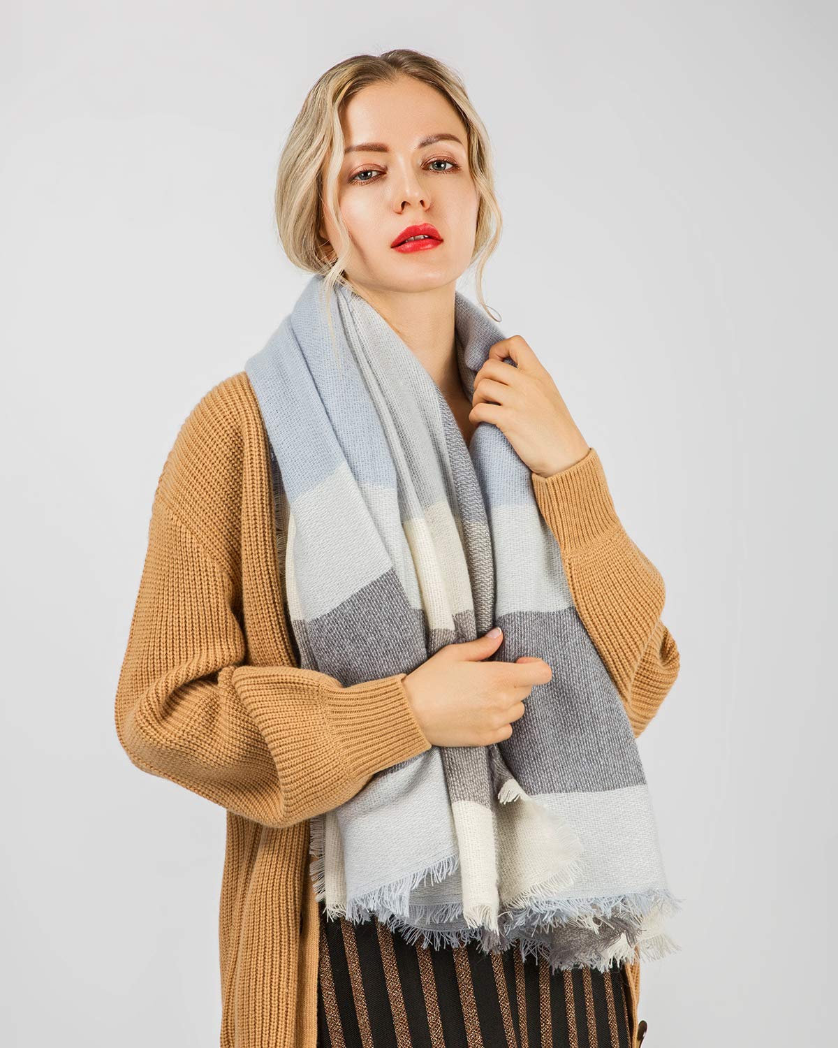Plaid Scarf yeabiu Women Scarf Long Blanket Scarves Warm Tartan Checked Shawl Poncho Cape(Blue Grey)