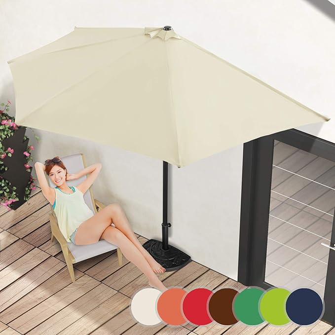 MIADOMODO Sonnenschirm Ø300cm I Halbrund mit Handkurbel, Farbwahl, UV-Schutz I Wandschirm, Balkonschirm, Gartenschirm, Markts