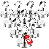 MIKEDE Magnetic Hooks, 85 Lbs Heavy Duty Earth Magnets with Hooks for Cruise Cabin, 10 Pcs Strong Locker Magnetic Hooks for Hanging, Metal Magnetic Hanger for Classroom, Grill, Fridge, Kitchen