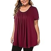 MANER Women's Plus Size Tops Short Sleeve Flowy Shirts Casual Blouses Tunic Tops L-4XL