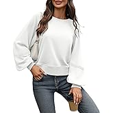 AMZANGEL Women's Cropped Sweatshirt Oversized Lace Lantern Long Sleeve Crewneck Cotton 2025 Loose Fit Pullover