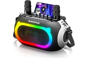 SUDOTACK Karaoke Machine for Adults Kids with 2 Wireless Microphones, Bluetooth PA Speaker System with Echo/Bass/Treble Adjustment for Home Party, Outdoor, Church, Picnic, Birthday Gifts (Space Black)