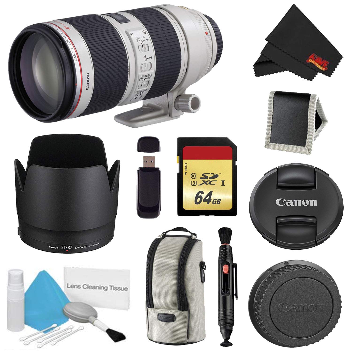 Canon EF 70-200mm f/2.8L is II USM Lens Bundle w/ 64GB Memory Card