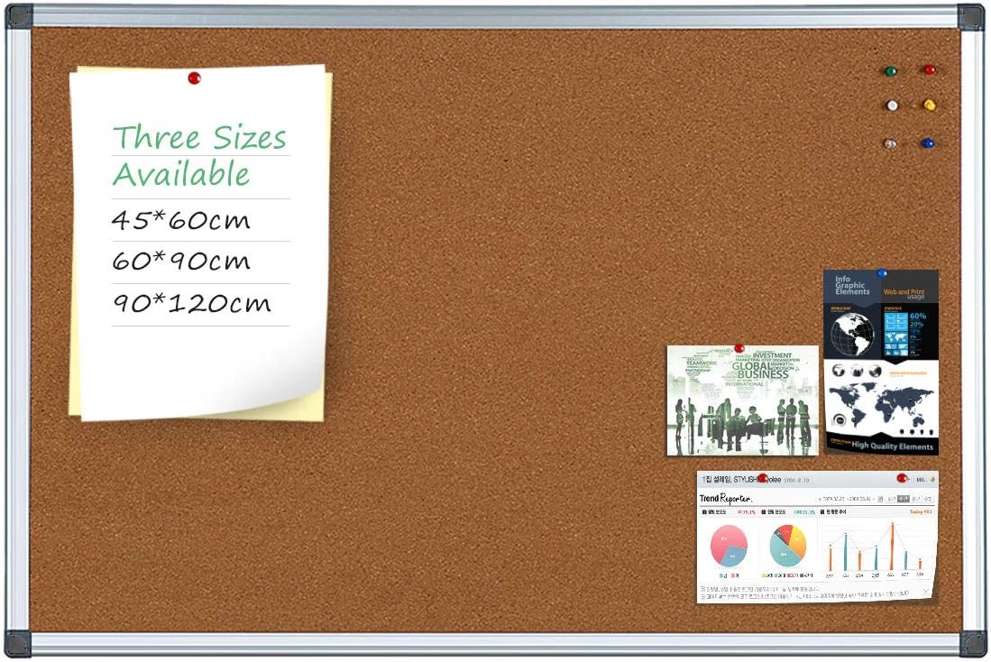 Cork Bulletin Notice Board 4 THOUGHT (90 * 120cm) Aluminum Frame Wall-Mounted with 6 Push Pins for Kids Home School and Office