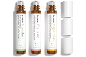 Benatu Essential Oil Blends Set (Breathe, Focus on, Happiness), Natural Aromatherapy Roll On for Massage, Body Skin Care, Home - Natural Fragrance Gift Roller for Women and Men