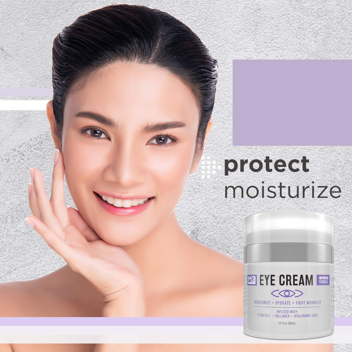 M3 Naturals Eye Cream Infused with Collagen Stem Cell and Hyaluronic Acid for Puffiness, Wrinkles, Dark Circles Under Eye, Bags, Fine Lines - Helps Anti-Aging, Healthy Skin Care Moisturizer 1.7 fl: Beauty