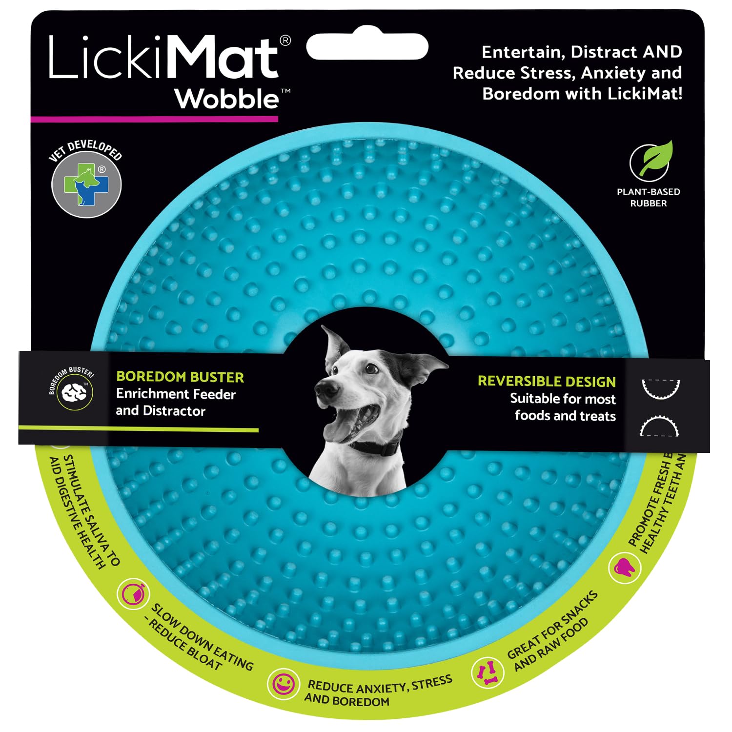 LICKIMAT Wobble, Dog Slow Feeder Bowl Lick Mat, Boredom Anxiety Reducer; Perfect for Food, Treats, Yogurt, or Peanut Butter. Fun Alternative to a Slow Feed Dog Bowl, Turquoise