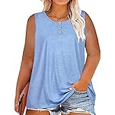 Womens Plus Size Tops Summer Sleeveless Loose Fit Button Down Tanks Top Blouse Shirts