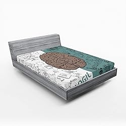 Ambesonne Modern Fitted Sheet Set, Brain Image Left