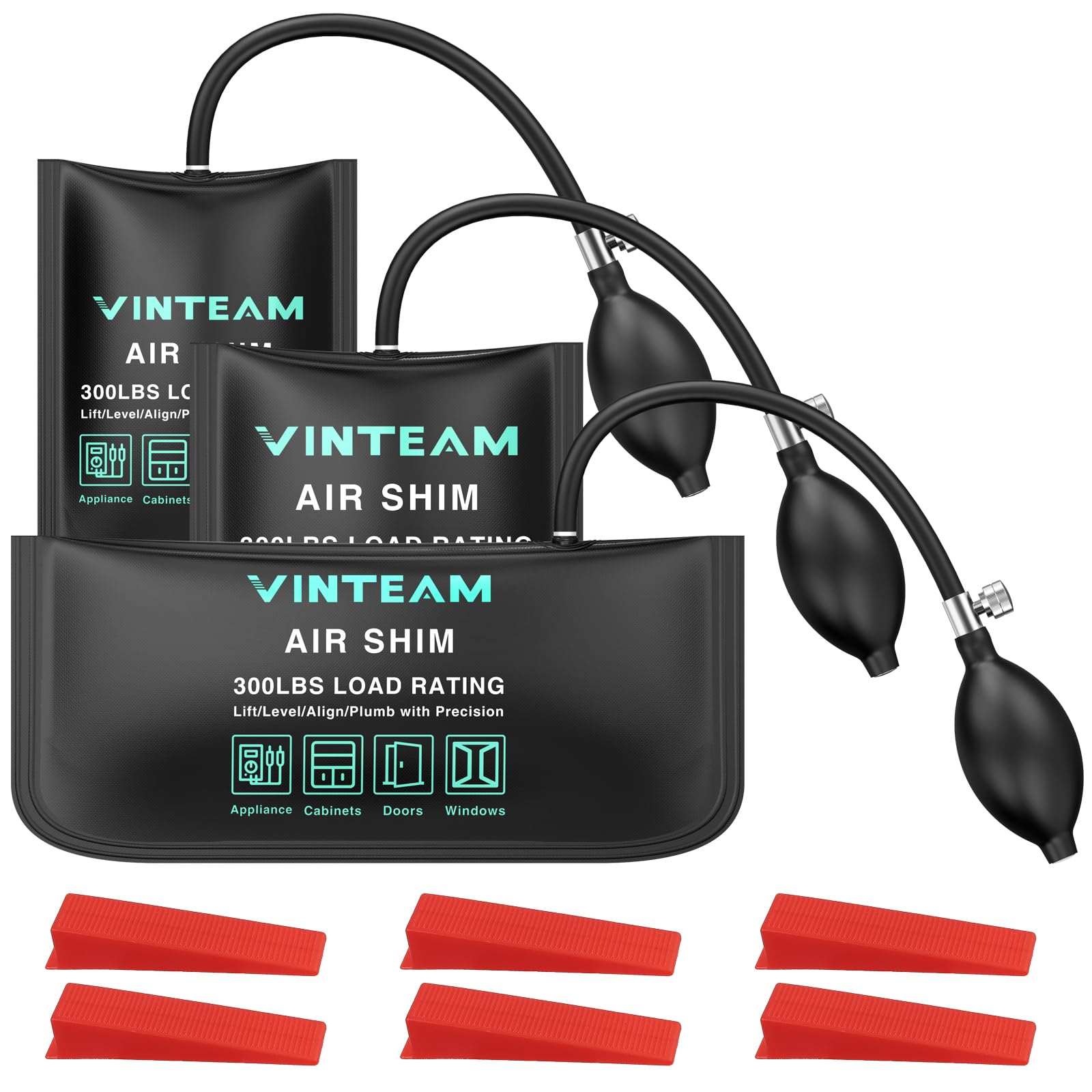 VINTEAM Air Wedge Bags, 3PCS Air Wedge Door Pump up Bags with Easy Push-Button Air Valve, for Cabinet Door Window Installation and Heavy Objects Tasks-Green