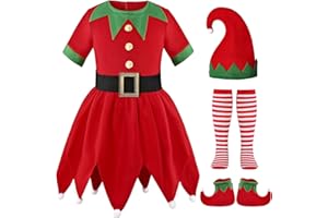 Costumerry Elf Costume for Girls Kids Christmas Elf Santa's Dress Outfit