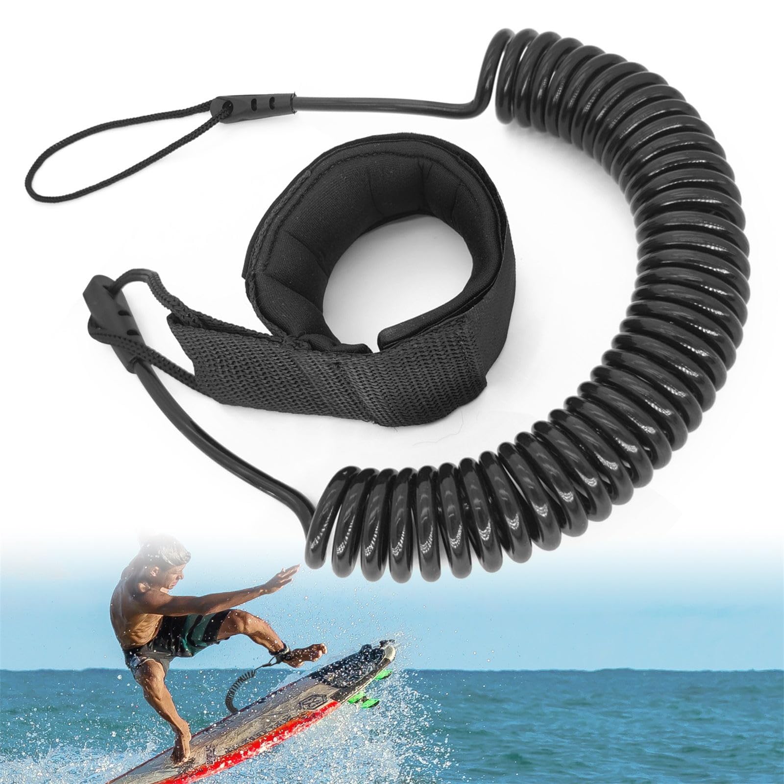 10ft Body Board Ankle Leash,SUP Leash Coiled for Surfboard Paddle Board Kayak Longboard,Surfing Foot Strap (Black)