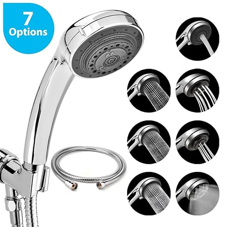 Duschkopf, BASEIN Bad Handbrause Schlauch & Kopf Set, Hochdruck 7 Spray Wasserdurchfluss Optionen mit 4,92 ft (1,5 m) Flexibl