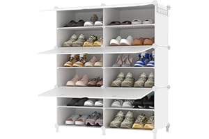 AWTATOS Shoe Rack, 6 Tier Shoe Storage Cabinet with Door, 32 Pair Shoe Organizer Shelves for Closet Hallway Bedroom Entryway, White