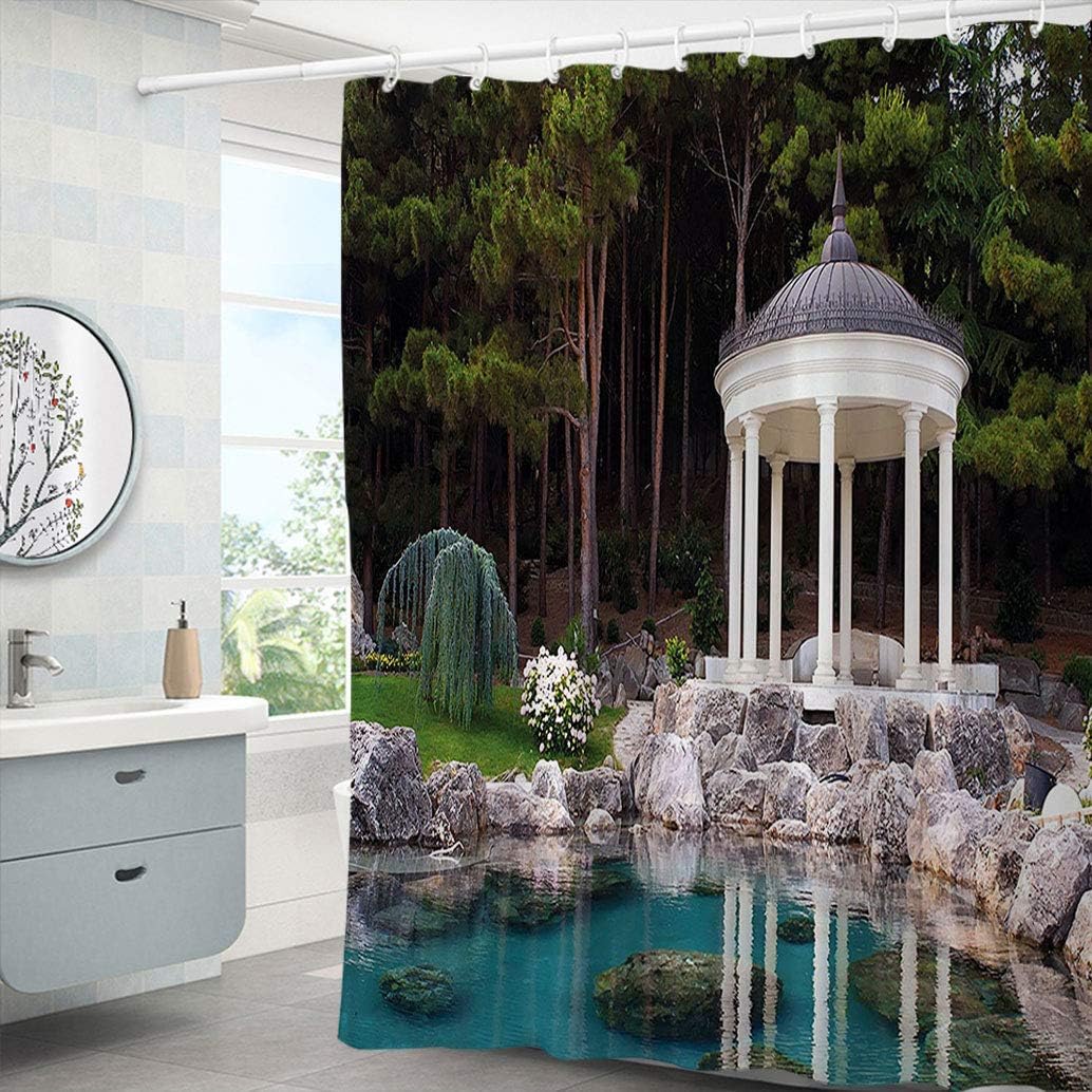 Landscape Shower Curtain Liner, Gazebo by The Pond in a Beautiful Green
