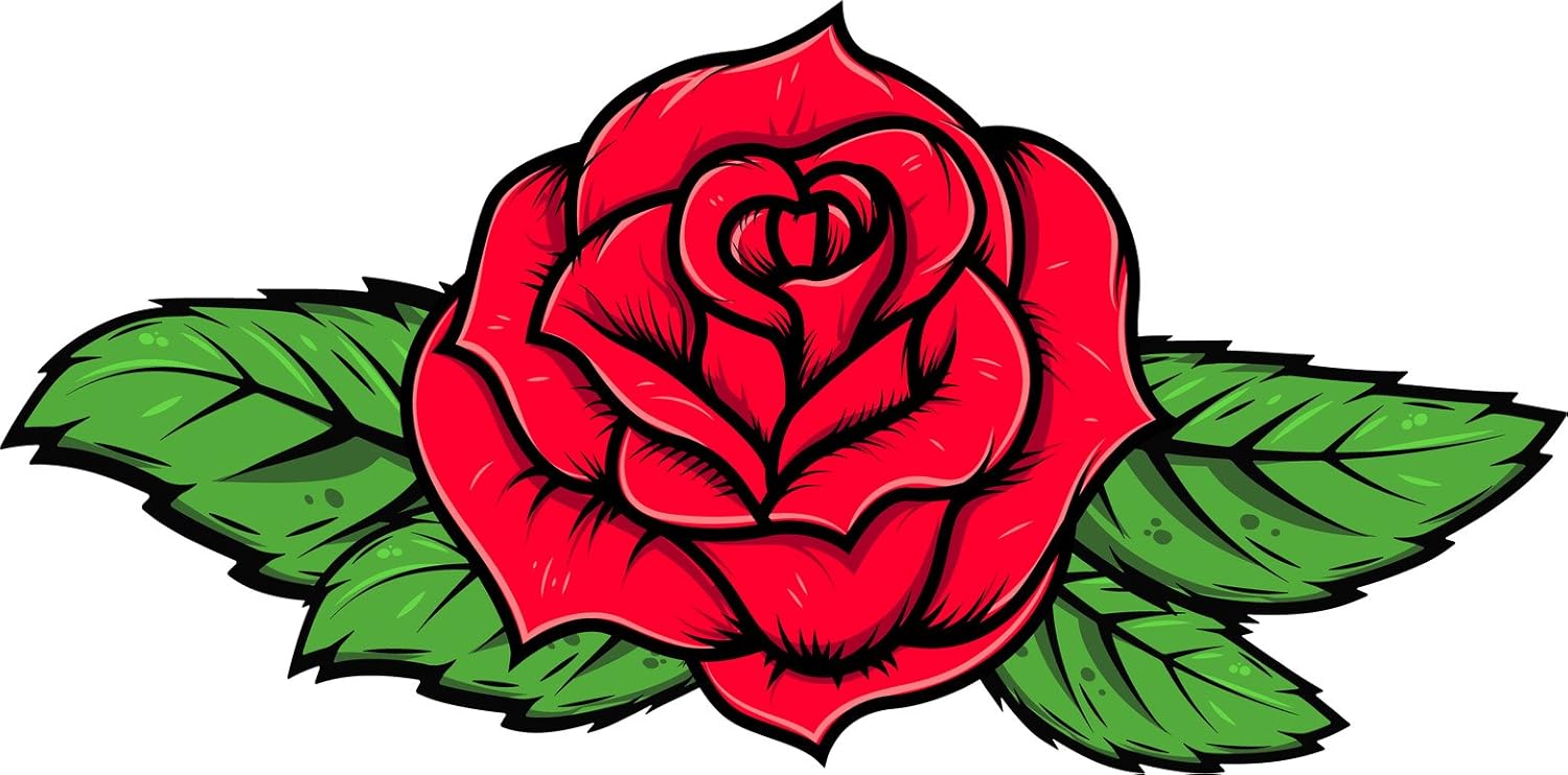 Amazon Com Beautiful Artistic Colorful Romantic Red Rose With Leaves Cartoon Vinyl Sticker 12 Wide Automotive