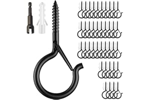 MONEEK'S HARDWARE 40 Pack Black Q Hooks for Hanging With Install Tool - Ceiling Hooks, Plant Hangers Outdoor, Safety Buckle, Weatherproof Clips, Screw Eye S, Heavy Duty Hooks for Outdoor String Lights Christmas Hanger