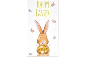 Gift Boutique 100 Count Happy Easter Guest Napkins 3 Ply Disposable Paper Pack Elegant Holiday Party Guests Hand Towel Spring Bunny Rabbit Butterfly Design for Gym Toilet Bathroom Decorative Towels