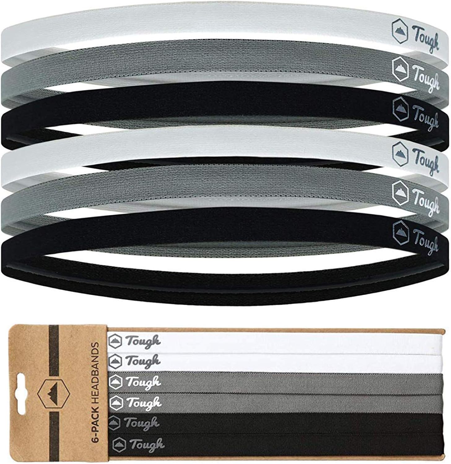 Elastic Thin Sports Headbands - Athletic Non Slip Skinny Headbands for Women, Men, Boys, Girls & Kids - 6 Pack Silicone Grip Hairband Mini Sweat Band - Stays in Place, Stylish, & Great for Working Out : Clothing