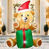 4 Feet Christmas Inflatable Bear Hold Gift,Christmas Indoor Outdoor Yard Blow up Bear Decoration -WM-08