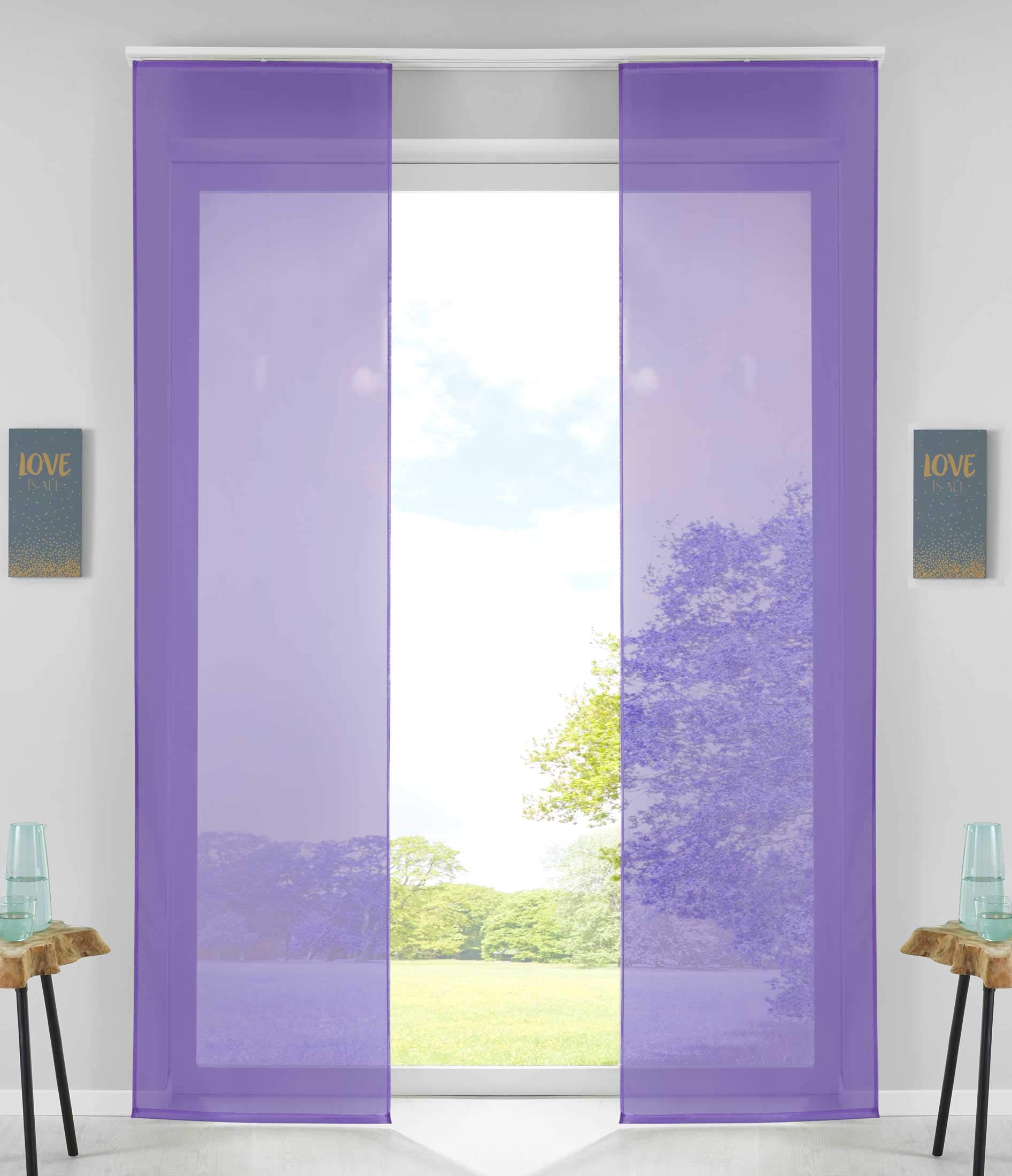 Gardinenbox Set of 2 sliding curtains, panel curtains, complete with panel carrier, weighted rod, 100% polyester, purple, H x W 245 x 60 cm
