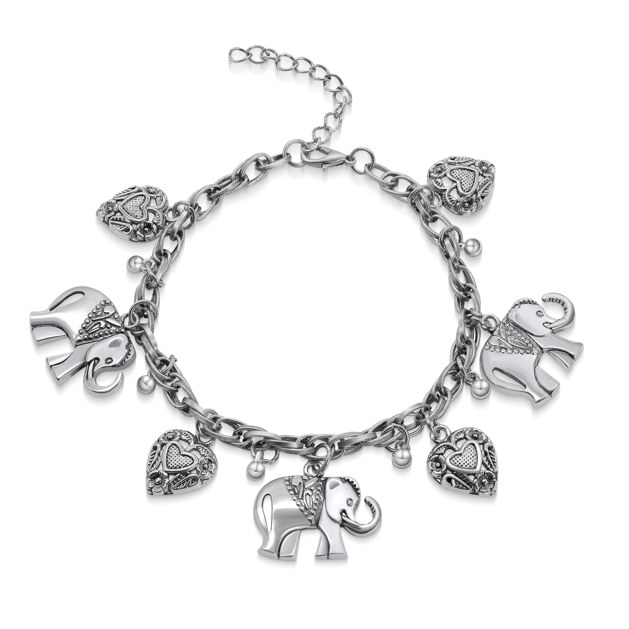 AILUOR Vintage Elephant Heart Bracelet, Bohemian Love Heart Elephant Animal Tassel Anklet Bracelets Charming Jewelry for Women Christmas Gifts (Silver)