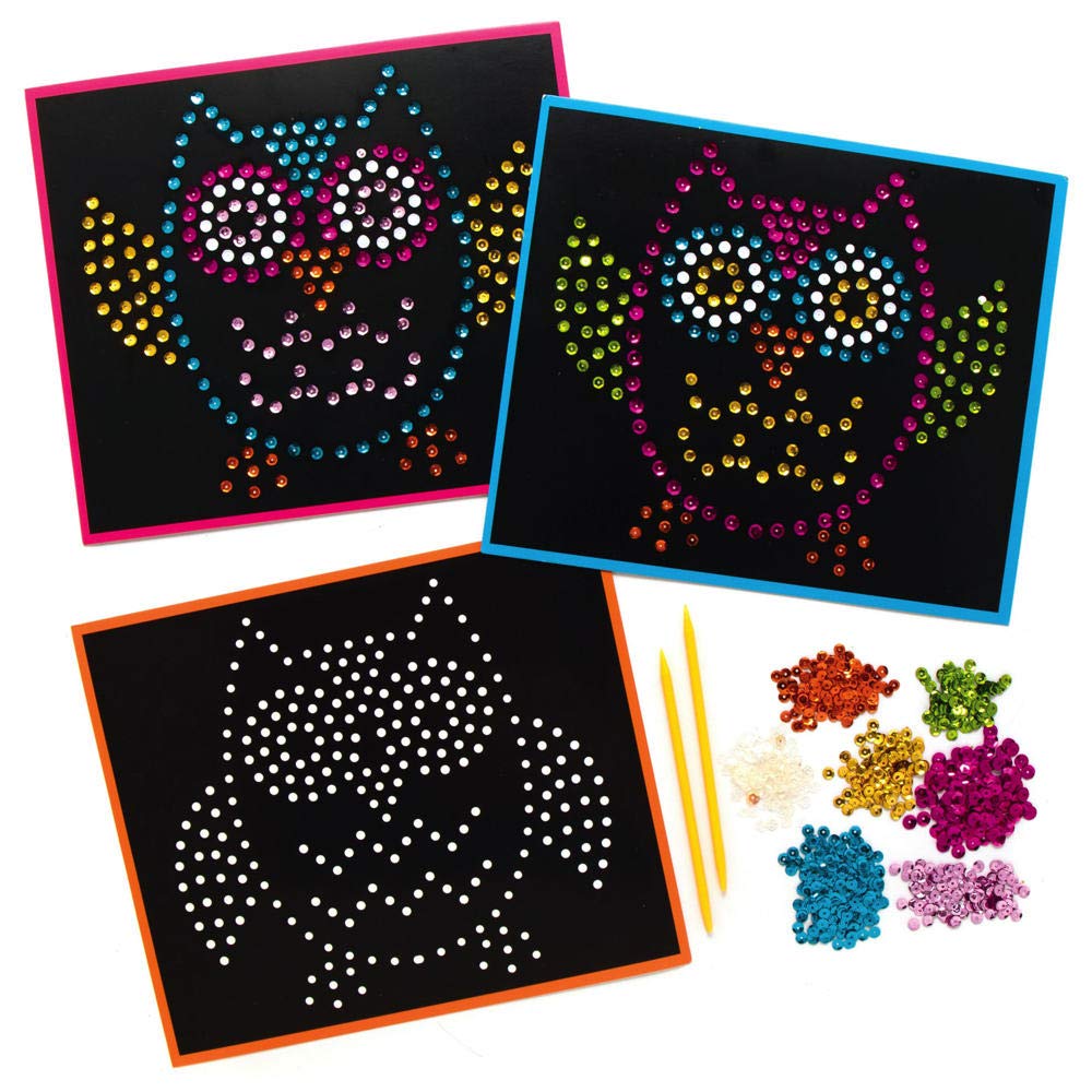 Baker Ross AX162 Owl Sequin Craft Kits - Pack of 4, Peel and Stick Sticker Art for Kids Crafting Activities