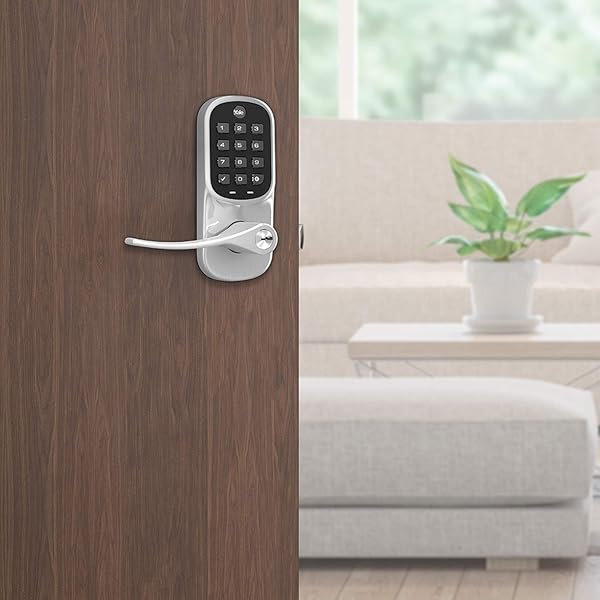 YALE SECURITY ASSURE LEVER – Z-WAVE SMART DOOR LEVER FOR KEYLESS ACCESS (FOR DOORS WITH NO DEADBOLT) – WORKS WITH RING ALARM, SAMSUNG SMARTTHINGS AND MORE -SATIN NICKEL – YRL216-ZW2-619