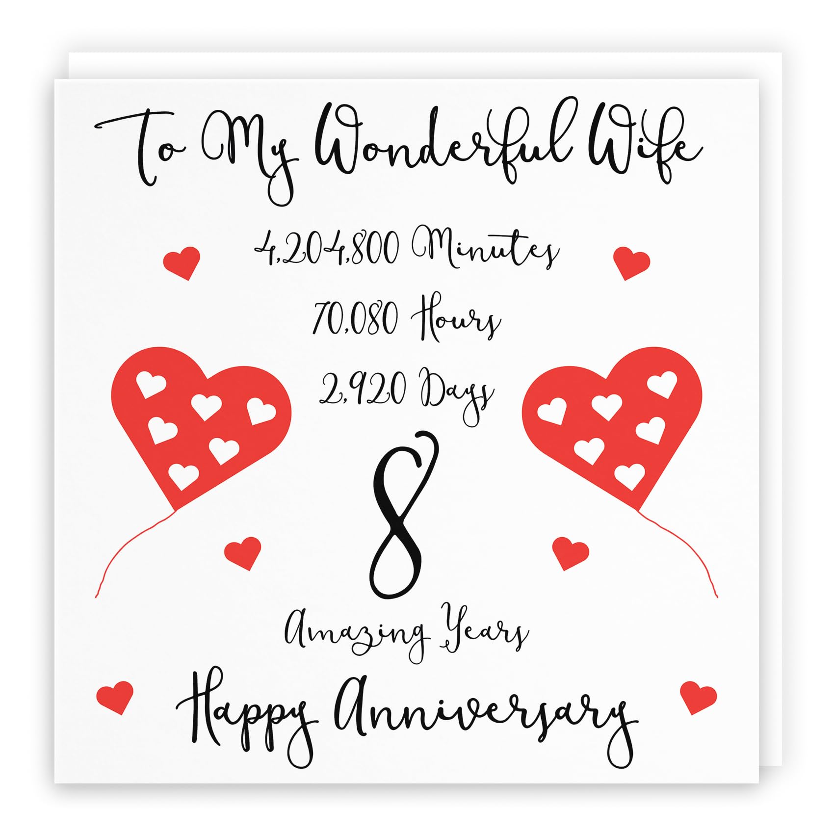 Hunts England - Large Romantic Wife 8th Wedding Anniversary Card - To My Wonderful Wife - 8 Amazing Years - Timeless Collection - Large - 210 x 210 mm — image 1