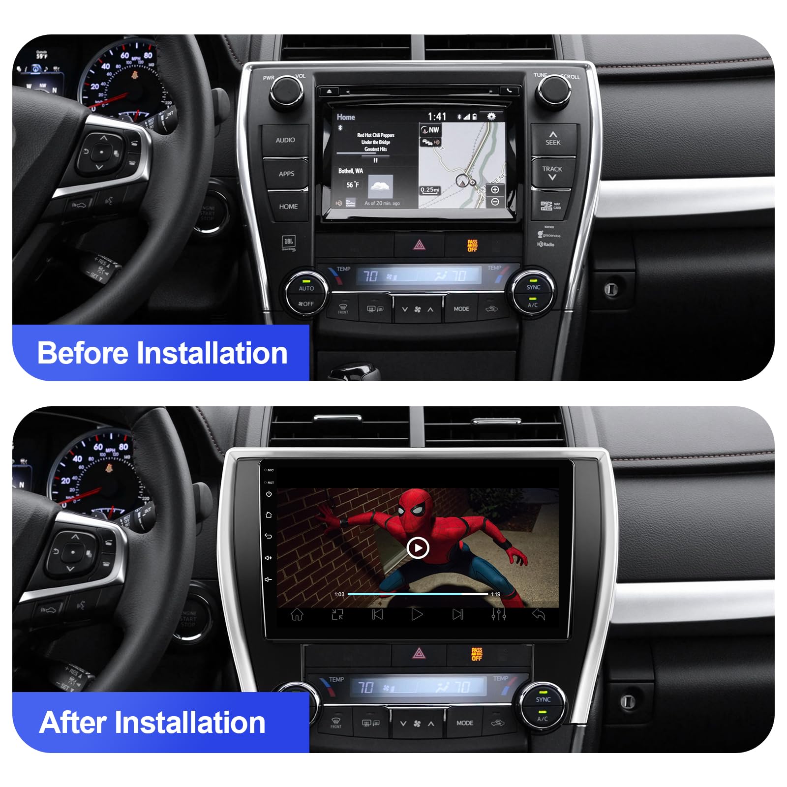 2+32G Android 12 Double Din Car Stereo for Toyota Camry 2015-2017 with 10.1 Inch Touchscreen Radio Built-in Bluetooth 5.4/WiFi 6/Wireless Carplay/Android Auto/GPS/FM/AUX-in/SWC/Backup Camera