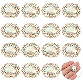 MAYJOYDIY 15Pcs AB-Color Oval Rhinestone Gold Buttons 1-Hole Crystal Embellishments Buttons with Alloy Shank Clothing Sewing Accessory for Jewelry Making DIY Decoration Crafts Wedding Bridal