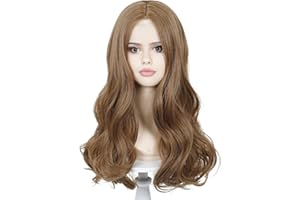 Probeauty Brown Curly Wig for Kids Girls, 19.6 Inches Long Wavy Middle Parting Heat-Resistant Synthetic Fiber Hair + Wig Cap for Halloween Costume Cosplay