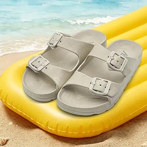 Girls Boys Double Buckle Slide Sandals, Kids Summer Beach Pool Cloud Slippers EVA Backless Shower Shoes for Little/Big Kids