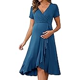 MARI GABRIEL Women's Maternity Dress Semi Formal Work Wrap V Neck Pleated Ruffle Summer Pregnancy Dresses for Wedding Guest