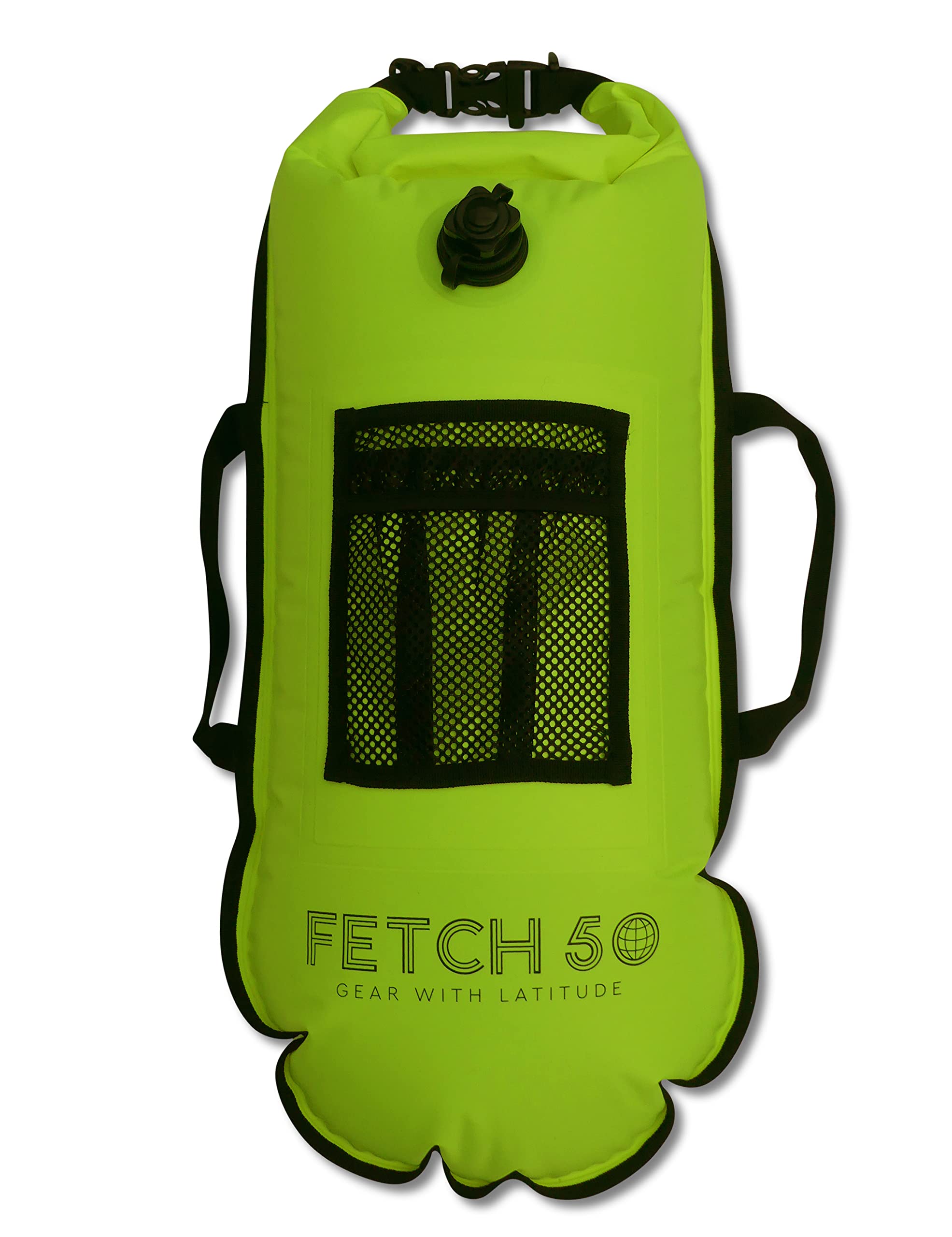 Fetch 50 Swimming Tow Float | Double Chamber Dry Bag with Handles, Nutrition Pouch and Whistle | Bright Yellow Swim Buoy