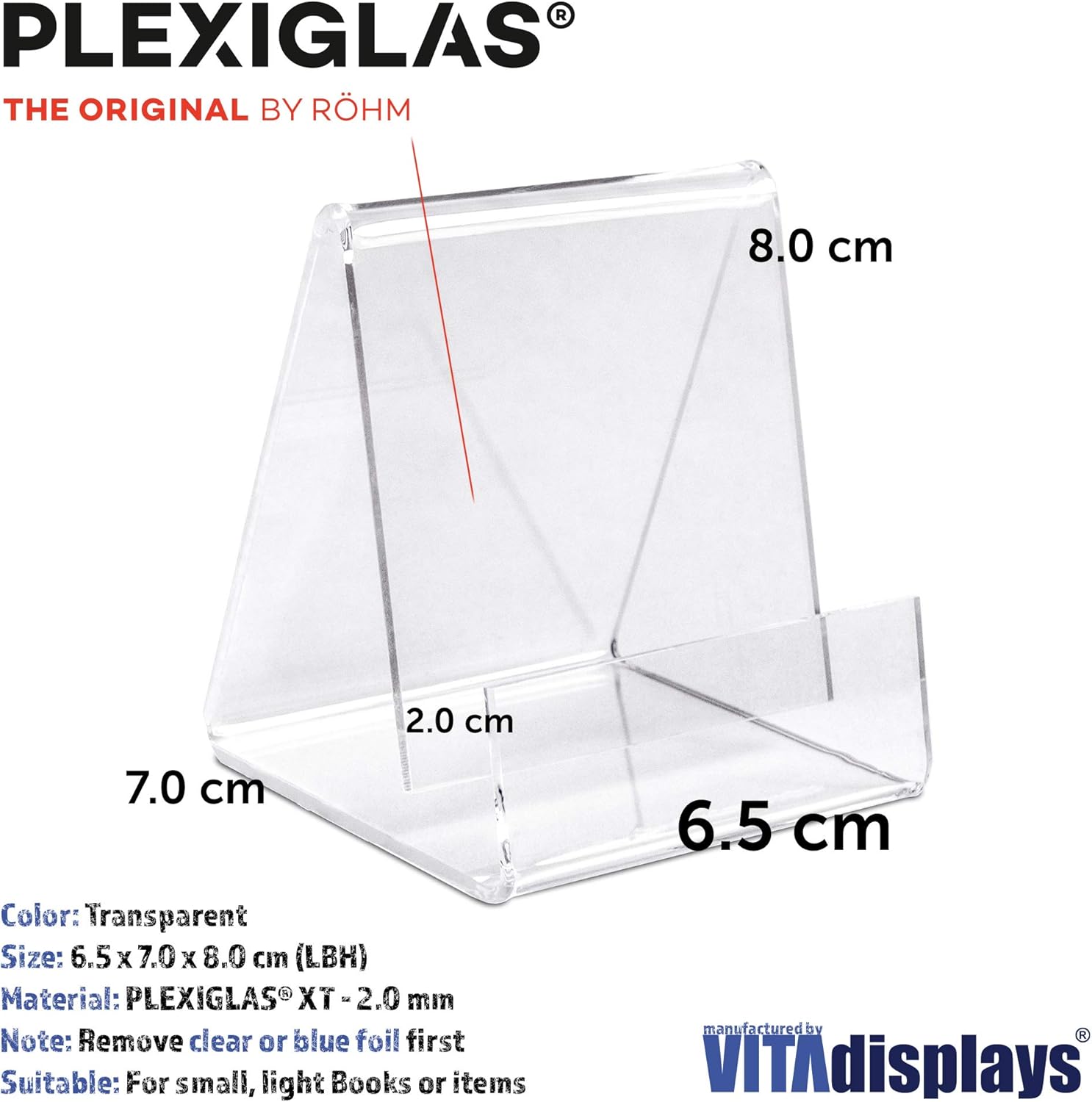VitAdisplays Eco Bookends Height 8.0 cm as Clamp Stand Made of Original Plexiglas for e.g. Paperbacks, DVDs, CDs, Small Items - Image 3