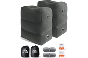 JefDiee Inflatable Travel Foot Rest Pillow, Kids Airplane Bed, Adjustable 3 Layers Height Leg Rest Pillow, Adults Travel Essentials Great for Airplane, Office, Home, Trains, Cars (2 Pack-Dark Grey)