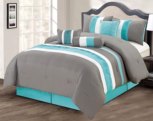 Amazon Com Modern 5 Piece Bedding Aqua Blue Grey White Pin