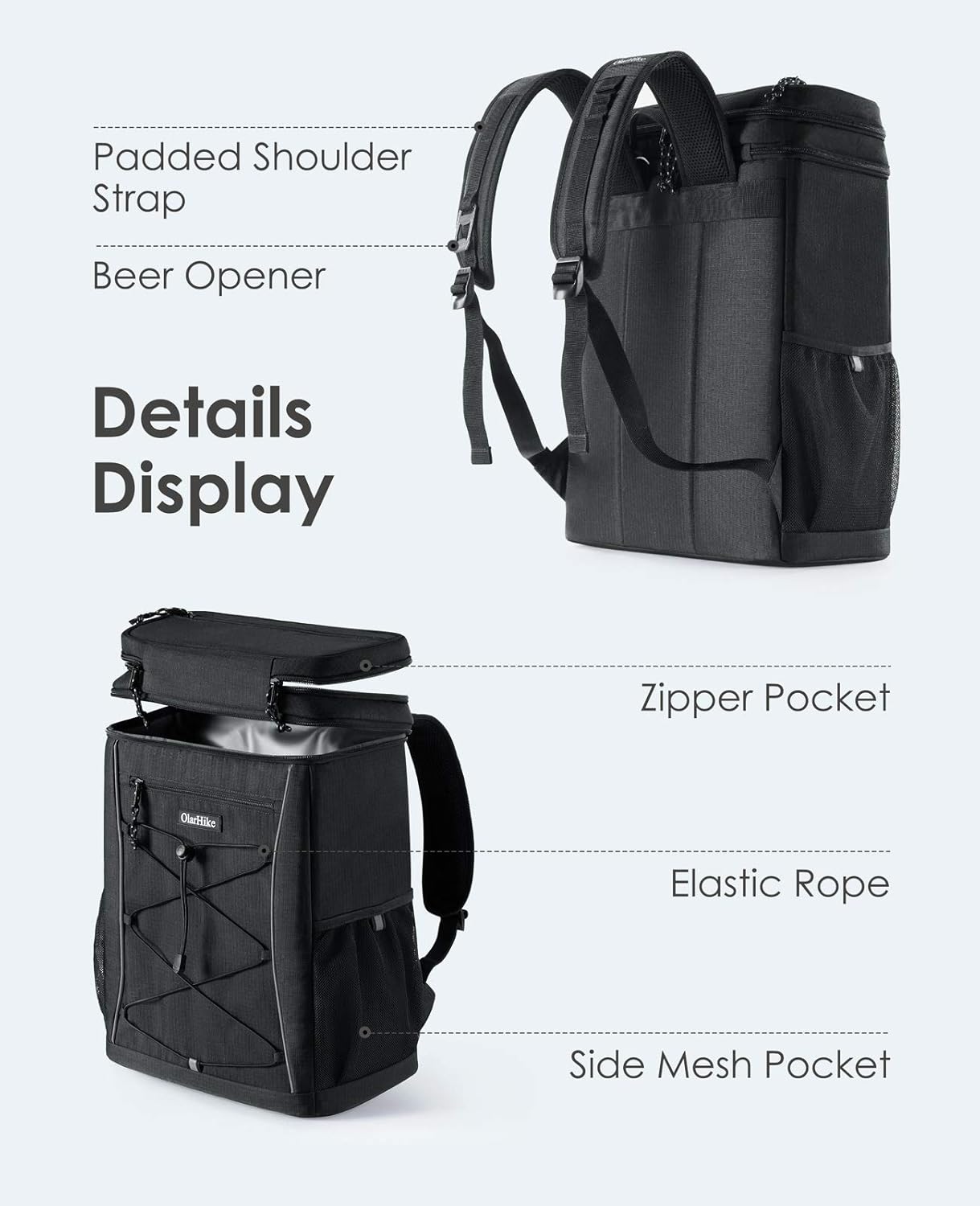 OlarHike Cooler Backpack with Reflective Strip, 30 Cans Insulated Waterproof Backpack Cooler Bag for Hiking, Camping, Picnic : Garden & Outdoor