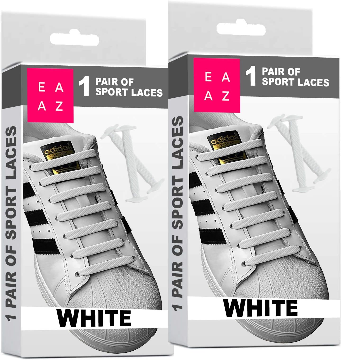 EAZLIFE Elastic Shoelaces (2 Packs), Magic Silicon Laces No Tie Adults and Kids, Black, White, Grey, Orange, Pink, Blue, Yellow, Purple. [Satisfied or Refunded 30 days]