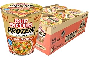 Nissin Cup Noodles Protein Ramen, Chicken Flavor with Bone Broth, 16g Protein, 2.54 Ounce Cup (Pack of 6)