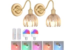 Shenmoyl Vintage Battery Operated Wall Sconce Set of 2, 5000mAh Rechargeable Wall Light, Indoor Battery Powered Wall Lamp for Bedside Bedroom Living Room, Tulip Amber