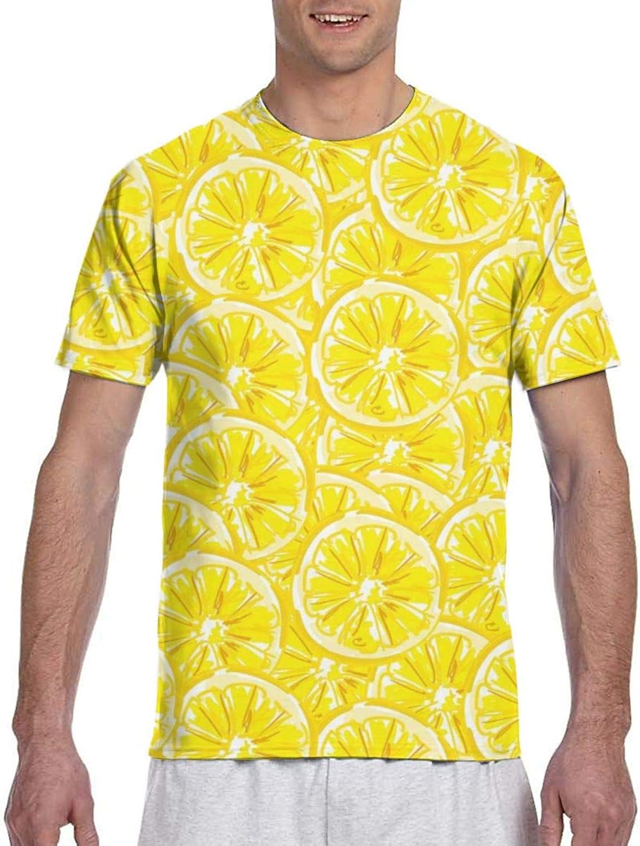 Mens Tee Yellow Lemon Fruit Print Crewneck TShirt Soft Top Amazon.co